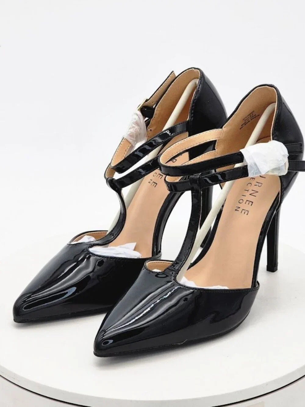Journee Collection Tru Black Patent T-Strap Stiletto Pumps Women's Size 8.5